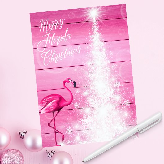 Merry Florida Weihnachten Pink Flamingo White Tree