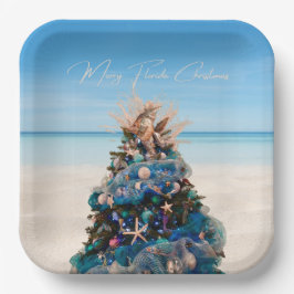 Merry Florida Weihnachten Tropical Beach and Tree Pappteller