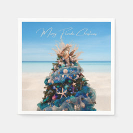 Merry Florida Weihnachten Tropical Beach and Tree Serviette