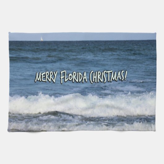 Merry Florida Weihnachten über Ocean Blue Sky Geschirrtuch (Horizontal)