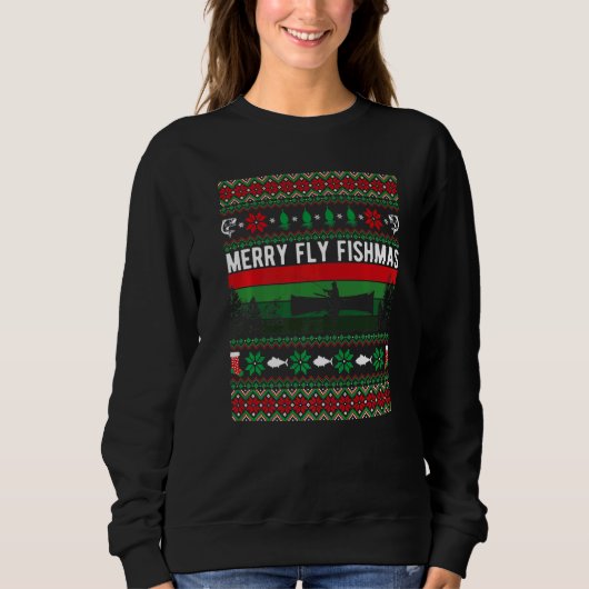 Merry Fly Fishing Fishmas Ugly Christmas Style Xma Sweatshirt (Vorderseite)