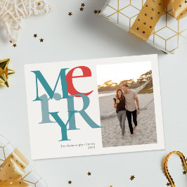 Merry Foto Simple Flat Aquamarin Red Feiertagskarte