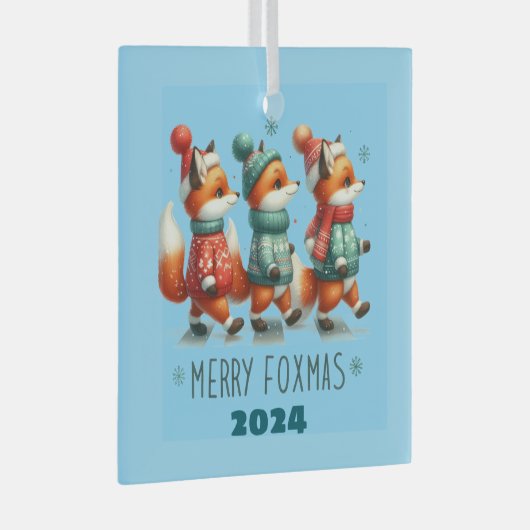Merry Foxmas Ornament Aus Glas (Vorderseite Rechts)