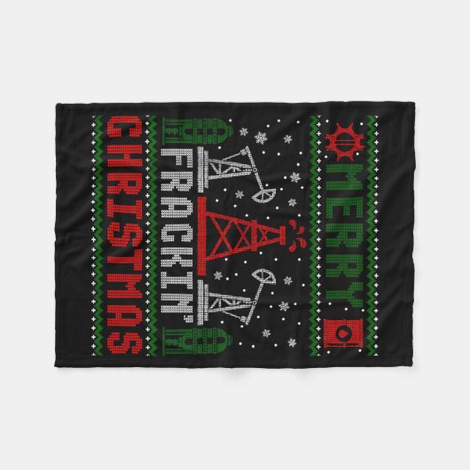Merry Fracking Christmas Funny Oilfield Ugly Xmas Fleecedecke (Vorderseite (Horizontal))
