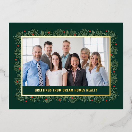 Merry Frame FOIL Business Holiday Postcard Folie Einladungspostkarte (Vorderseite)