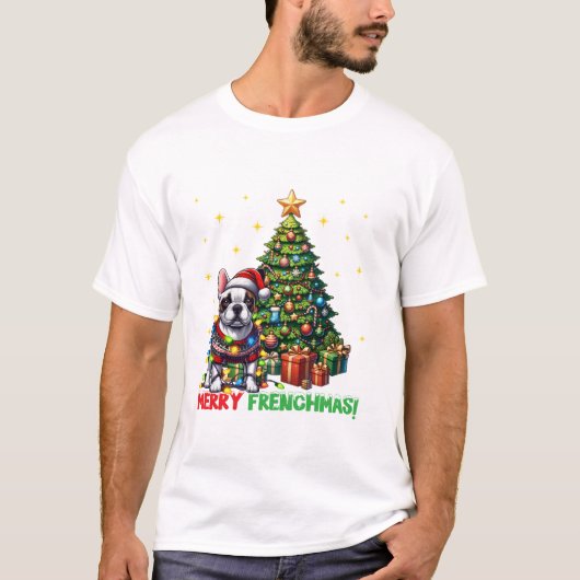 Merry Frenchmas French Bulldog T-Shirt (Vorderseite)