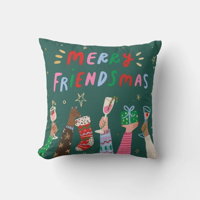 Merry Friendsmas Holiday Throw Pillow Kissen (Vorderseite)
