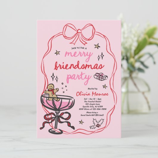 Merry Friendsmas Weihnachtscocktail-Feier Einladung (Stehend Vorderseite)