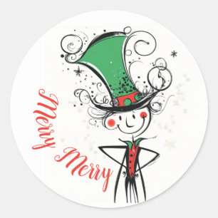 Merry Frory Christmas Elf Runder Aufkleber