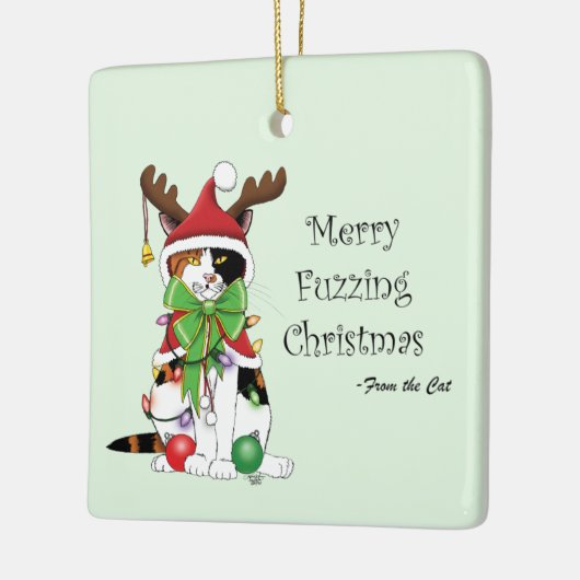 Merry Fuzzing Christmas Cat Keramikornament (Links)
