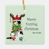 Merry Fuzzing Christmas Cat Keramikornament (Vorderseite)