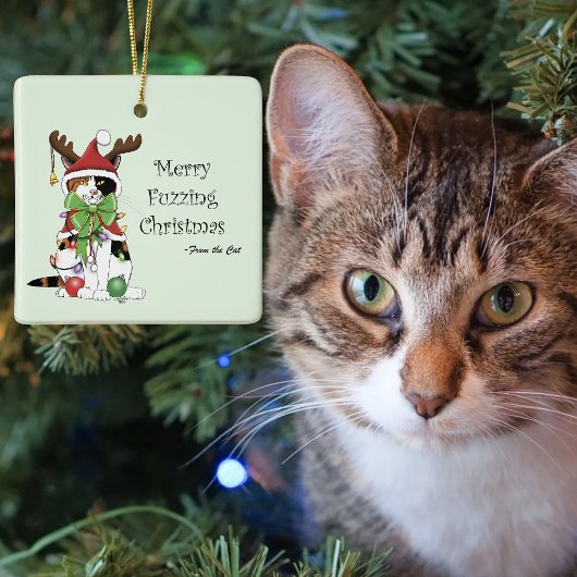 Merry Fuzzing Christmas Cat Keramikornament