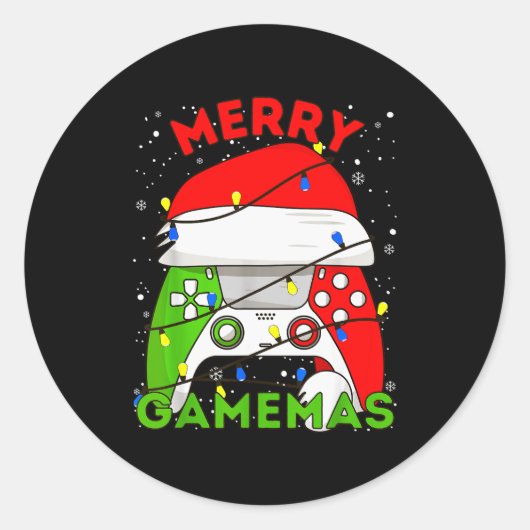 Merry Gamemas Santa Hat Gamer Controller Christmas Runder Aufkleber (Vorderseite)