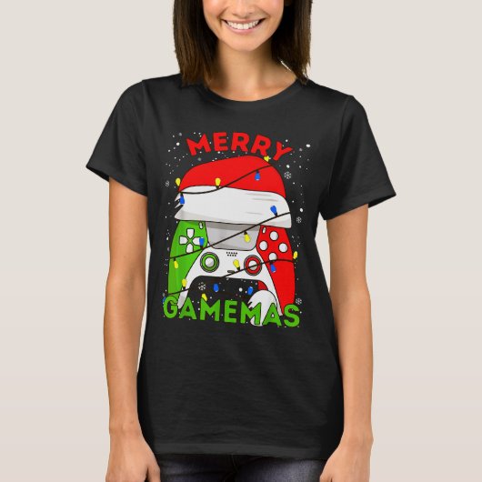 Merry Gamemas Santa Hat Gamer Controller Christmas T-Shirt (Vorderseite)