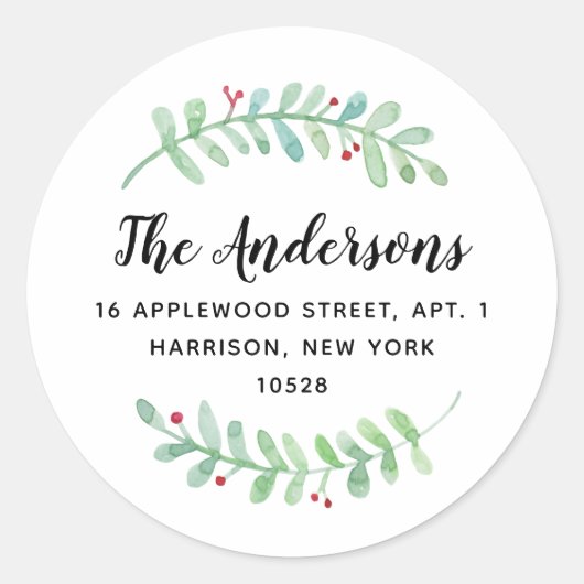 Merry Garland Holiday Rücksendeadresse Runder Aufkleber (Vorderseite)