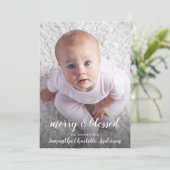 Merry & gesegnet Foto Collage Geburtserklärung Ankündigung (Stehend Vorderseite)