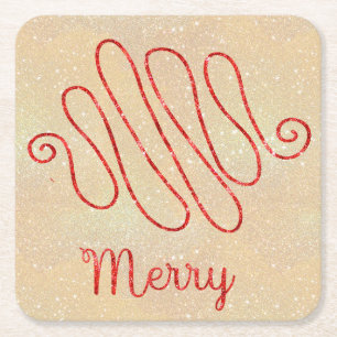 Merry Glitzer Red Rechteckiger Pappuntersetzer