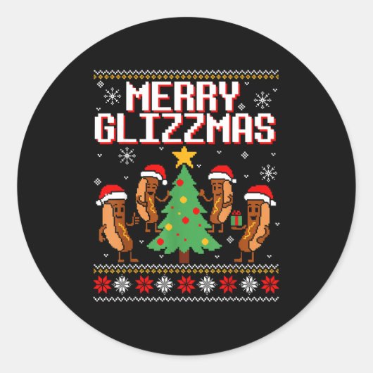 Merry Glizzmas Funny Merry Christmas Hotdogs Xmas  Runder Aufkleber (Vorderseite)