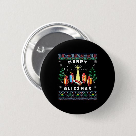 Merry Glizzmas Funny Ugly Christmas Sweater Glizzy Button (Vorne & Hinten)