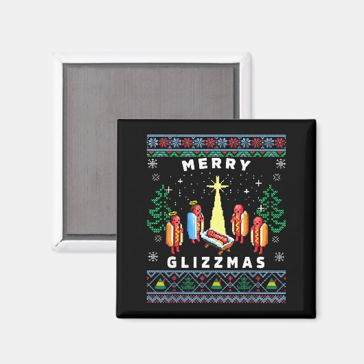 Merry Glizzmas Funny Ugly Christmas Sweater Glizzy Magnet (Vorderseite/Rückseite)