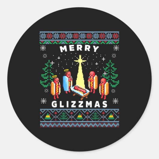 Merry Glizzmas Funny Ugly Christmas Sweater Glizzy Runder Aufkleber (Vorderseite)