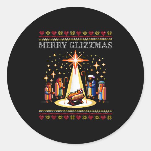 Merry Glizzmas Tacky Funny Merry Christmas Hot Dog Runder Aufkleber (Vorderseite)
