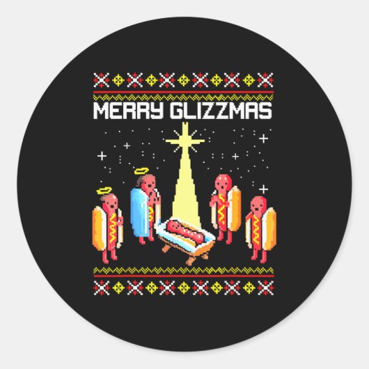 Merry Glizzmas Tacky Funny Merry Christmas Hotdogs Runder Aufkleber (Vorderseite)