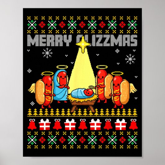 Merry Glizzmas Ugly Christmas Sweaters Hot Dogs Xm Poster (Vorne)