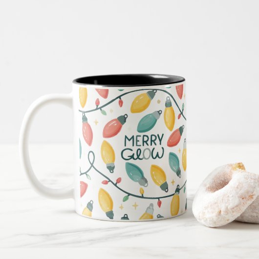 Merry Glow Christmas Light Bulbs Muster Tasse (Mit Donut)