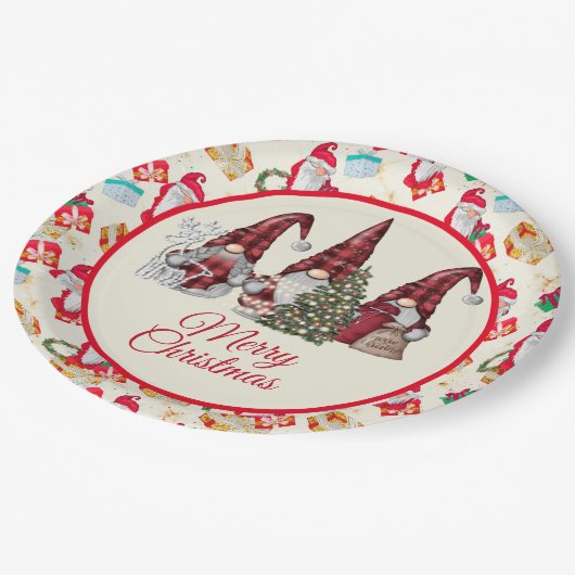 Merry Gnome Christmas Pappteller (Schrägansicht)