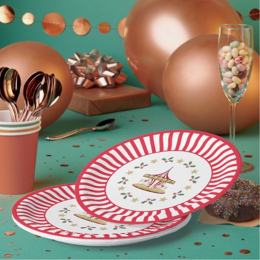 Merry-go-round Christmas Plate Red and White Pappteller (Multi)