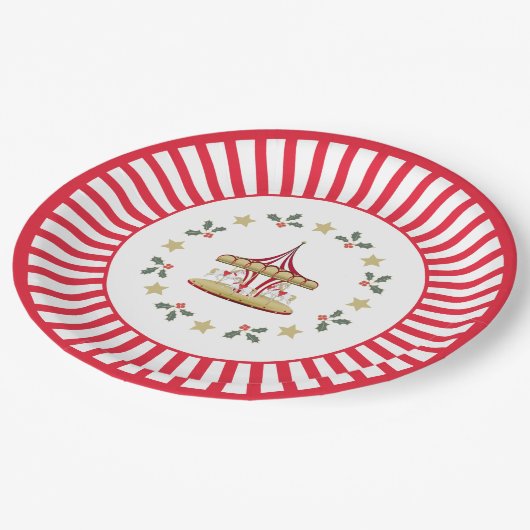 Merry-go-round Christmas Plate Red and White Pappteller (Schrägansicht)