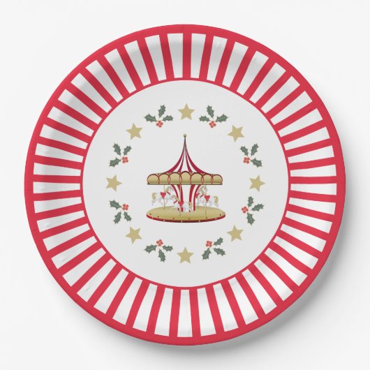 Merry-go-round Christmas Plate Red and White Pappteller (Vorderseite)