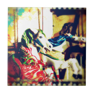 Merry-Go-Round Horses Sommer Rückblende Digitale K Fliese