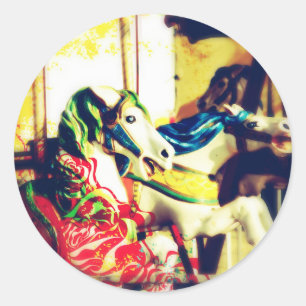 Merry-Go-Round Horses Sommer Rückblende Digitale K Runder Aufkleber