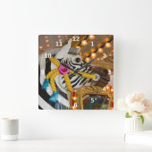 Merry-Go-Round Karussell Ride Zebra Pferd Quadratische Wanduhr (Zuhause)