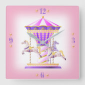 Merry Go Round Kids Quadratische Wanduhr (Vorderseite)