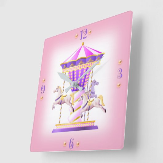 Merry Go Round Kids Quadratische Wanduhr (Winkel)