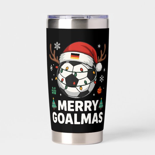 Merry Goalmas - Funny Soccer Christmas Thermobecher (Vorderseite)