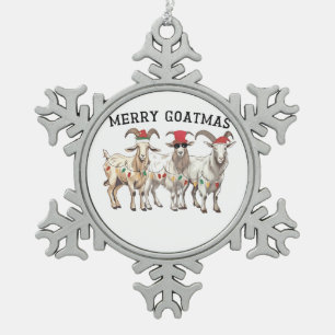 Merry Goatmas Tierziege Lover Frohe Weihnachten Schneeflocken Zinn-Ornament