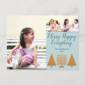Merry Gold Blue 3 Foto Collage Holiday Postkarte (Vorderseite)
