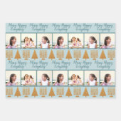 Merry Gold Blue Christmas Hanukkah Foto Geschenkpapier Set (Vorderseite)