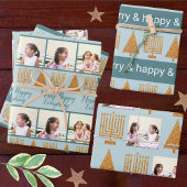 Merry Gold Blue Christmas Hanukkah Foto Geschenkpapier Set