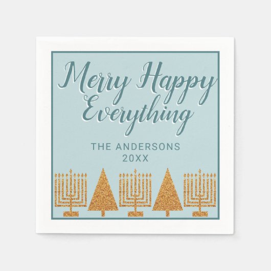 Merry Gold Blue Intergléry Party Holiday Serviette (Vorderseite)