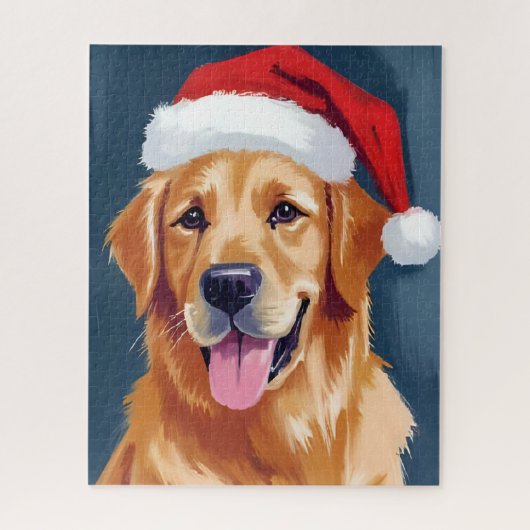 Merry Golden Retriever | Santa Hat Dog Christmas Puzzle (Vertikal)