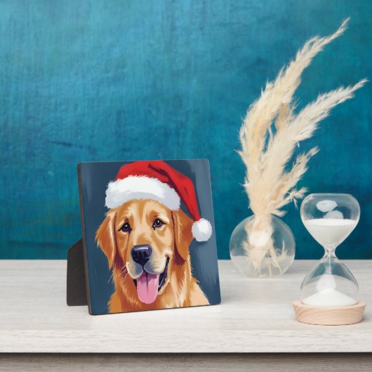 Merry Golden Retriever | Weihnachtsmannmütze Dog W Fotoplatte (InSitu)