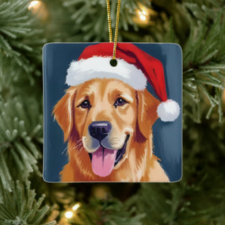 Merry Golden Retriever | Weihnachtsmannmütze Dog W Keramikornament