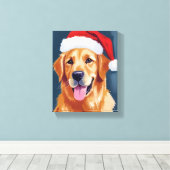 Merry Golden Retriever | Weihnachtsmannmütze Dog W Leinwanddruck (Insitu (Holzboden))