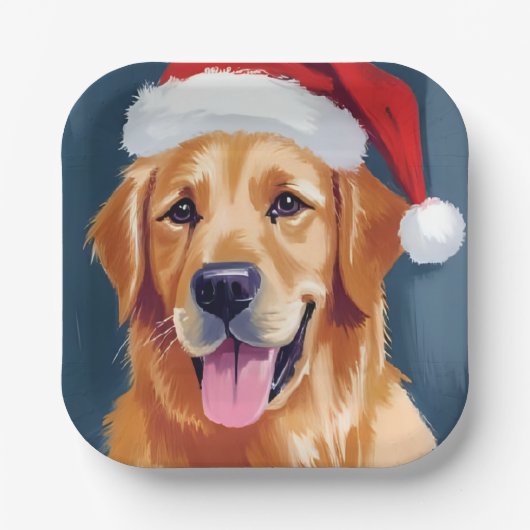 Merry Golden Retriever | Weihnachtsmannmütze Dog W Pappteller (Vorderseite)