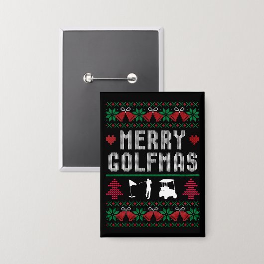 Merry Golfmas Golf Golfing Golfer Ugly Weihnachten Button (Vorderseite/Rückseite)